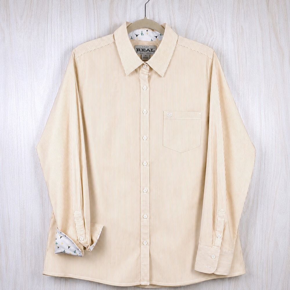 Ariat Western Shirt Womens 1X Yellow Stripe Button Up Plus Size Cowboy Ranch